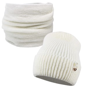 KOMPLET DAMSKI CZAPKA + KOMIN ECRU